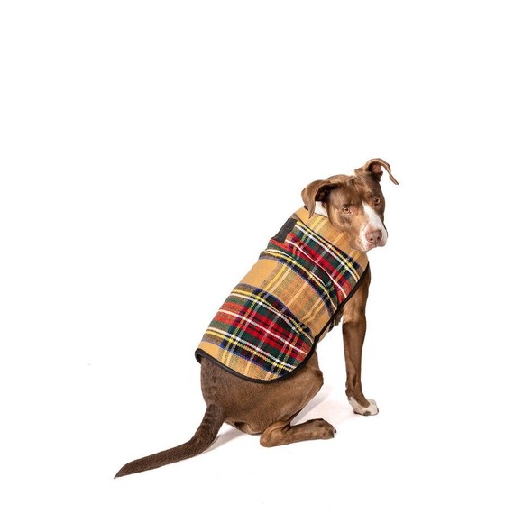 Chilly Dog Tan Tartan Plaid Wool Dog Blanket Winter Coat Sizes XS-XXL - Picture 4 of 6